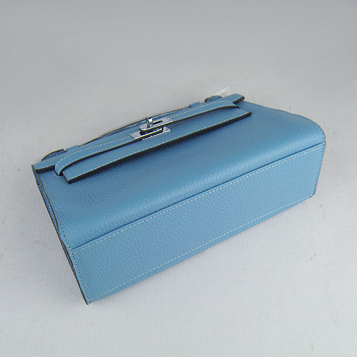 AAA Hermes Kelly 22 CM France Leather Handbag Light Blue H008 On Sale